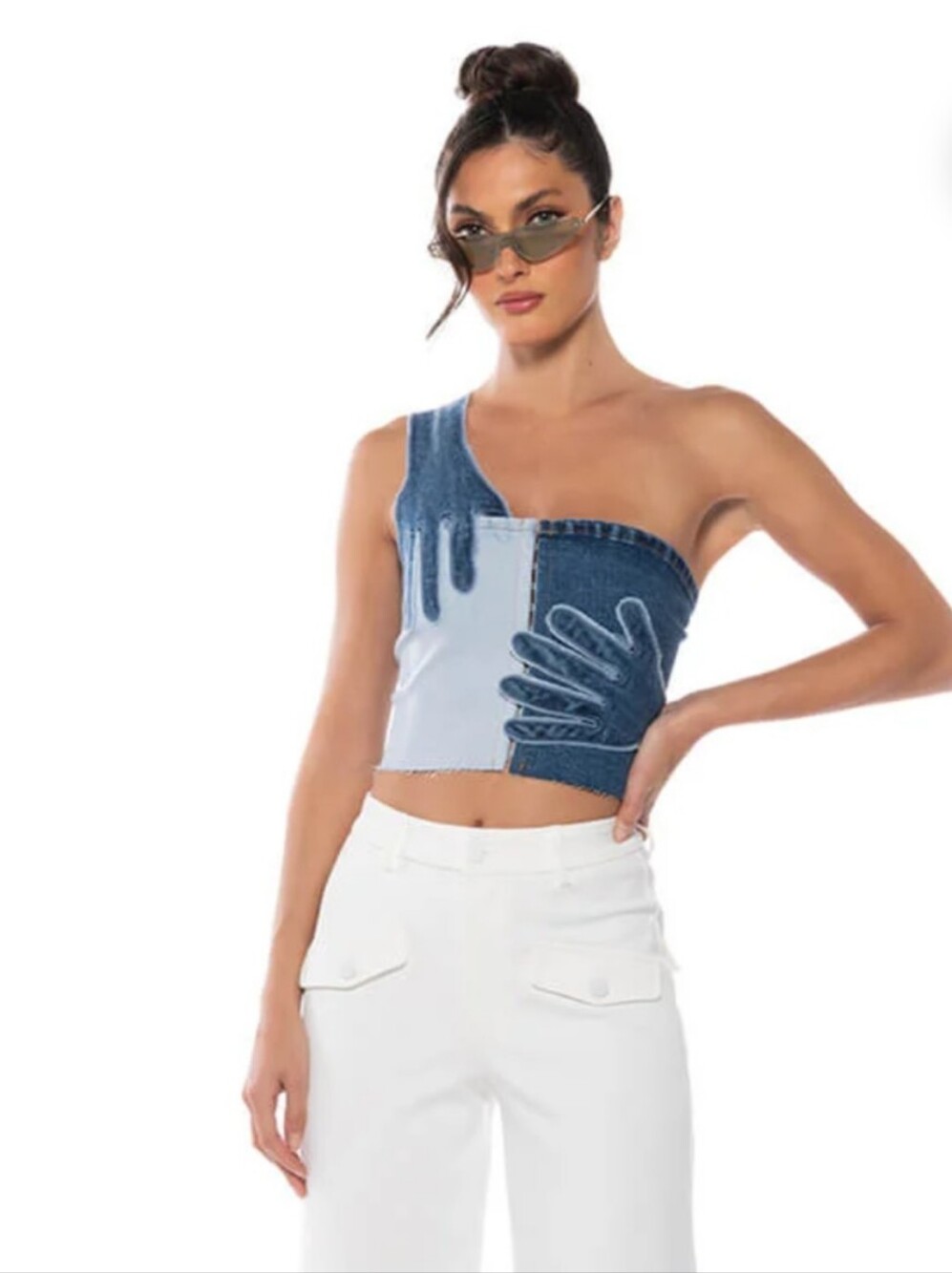 AKIRA Label Breaking Chains Two Toned Denim Top Size M